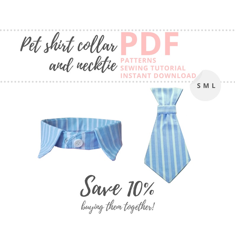 Dog shirt collar pattern and Dog neck tie sewing pattern/ How to Make Pet accessories / Dog wedding outfit / Sewing for dogs / S M L image 1