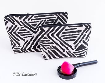 Makeup bag in cotton natural linen color and black