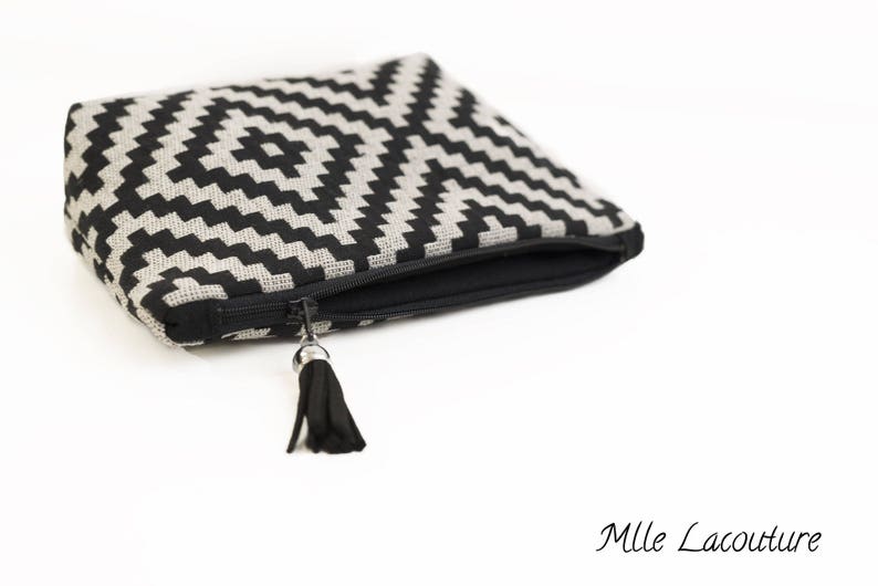 Chic clutch, black diamond jacquard fabric kit made in France image 3