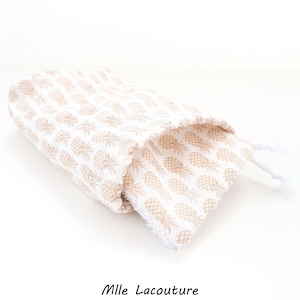 Pochon - petit sac +  Cotons - Lingettes démaquillantes lavables en coton "Ananas" et éponge bambou certifiés OEKO-TEX