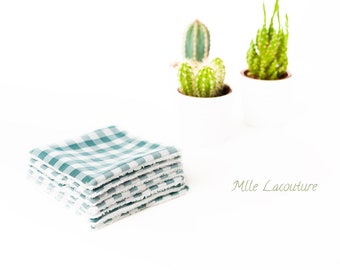 Cotons - Carrés lingettes démaquillantes lavables en coton vichy vert lichen et éponge bambou certifiés OEKO-TEX