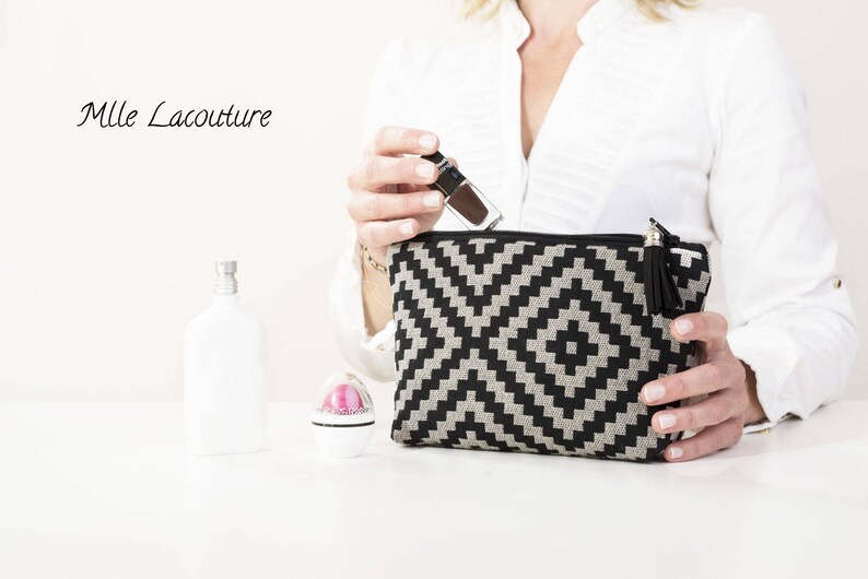 Chic clutch, black diamond jacquard fabric kit made in France image 1