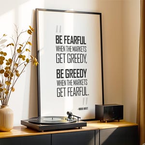 Warren Buffett Quote, Markets Fearful and Greedy Quote: Print, Frame, Canvas or Digital File