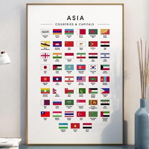 Asian Countries & Capitals, Flags of Asia - Shipped Giclée Print (Paper), Framed Print, Canvas or Digital File