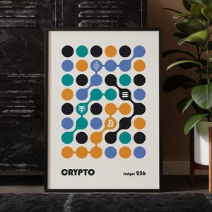Crypto Bauhaus-kunst, Bitcoin, Ethereum, Solana, Tether: afdrukken, lijst, canvas of digitaal bestand