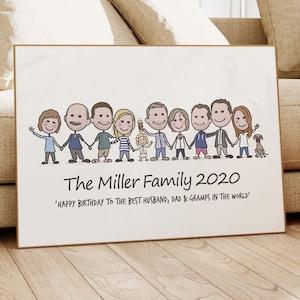 Benutzerdefinierte Stick Familie, personalisierte Freundesgruppe Illustration, Team Portrait - Giclée Druck
