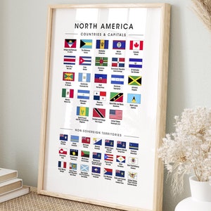 Nordamerika Länder & Hauptstädte - Shipped Giclée-Druck (Papier), gerahmter Druck, Leinwand oder digitale Datei