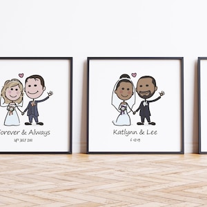 Wedding portrait, Personalized stick figure anniversary gift - Giclée Print, Frame, or Canvas