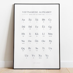 Alfabeto vietnamita, idioma de Vietnam, arte mural: impresión giclée (papel), impresión enmarcada, lienzo o archivo digital con envío
