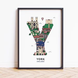 Letra "Y" de la ciudad de York, monumentos de York, arte mural: impresión giclée, marco o lienzo