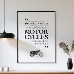 Good Time on Motorcycles, Steve McQueen Quote Art: Print, Frame, Canvas or File