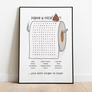 Funny Bathroom Poop Emoji Word Search Art: Giclée Print, Frame, Canvas or Digital File