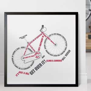 Mountainbike woordkunstcadeau, gepersonaliseerde fietserafdruk, aangepaste fietsdecor: gicleeprint, lijst of canvas