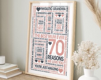 70 Reasons We Love You, Personalized Mom/Gran Birthday: Print, Frame, Canvas or File