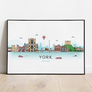 York UK skyline, York City poster, York England art - Giclée Print or Framed Print