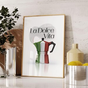 Italian Moka Pot, La Dolce Vita Coffee: Print, Frame, Canvas or Digital File