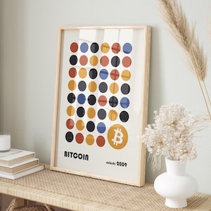 Stampa artistica Bitcoin Bauhaus Circles, Mid Century Modern, BTC Crypto Wall Art - Stampa Giclée (carta), stampa incorniciata, tela o file digitale
