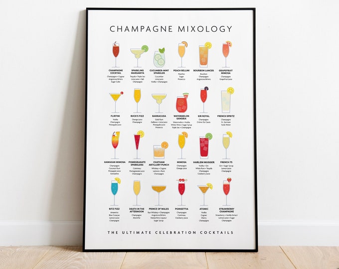 Champagner Mixology, Sparkling Cocktail Kunst - Giclée Druck, gerahmter Druck oder auf Leinwand gespannt