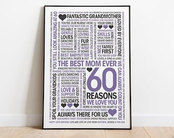 60 Reasons We Love You, Custom 60th Birthday Gift - Giclée Print, Frame, or Canvas