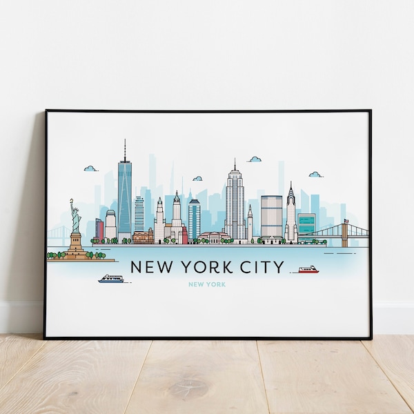 New York City Skyline, NYC art print - Giclée Print or Framed Print