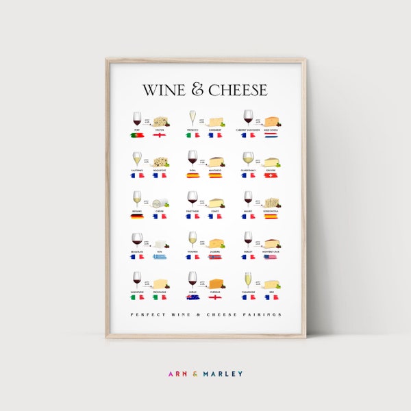 Wine and Cheese Print, Pairings Wall Art, Wine and Cheese poster - INSTANT DOWNLOAD