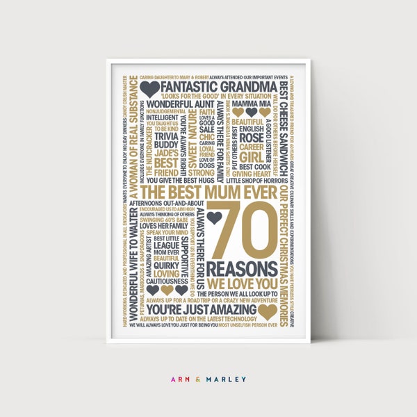 70 Reasons We Love You, Personalized 70th Birthday Gift - Custom Digital (Print it Yourself)