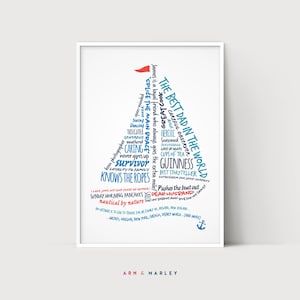 Personalized Sail Boat Word Art, Gift for Sailors and Boat Lovers Birthdays or Retirements - Custom Digital (Print it Yourself)