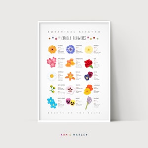 Muurkunst eetbare bloemen, botanisch keukendecor - INSTANT DOWNLOAD