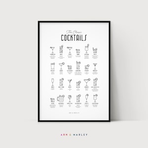 Cocktail classici, poster di ricette di mixology - DOWNLOAD IMMEDIATO