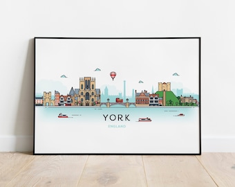 York UK skyline, York City poster, York England art - Giclée Print or Framed Print