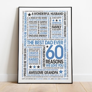 60 Reasons We Love You, Personalized Dad/Grandpa Birthday: Print, Frame, Canvas or File