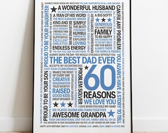60 Reasons We Love You, Personalized Dad/Grandpa Birthday: Print, Frame, Canvas or File