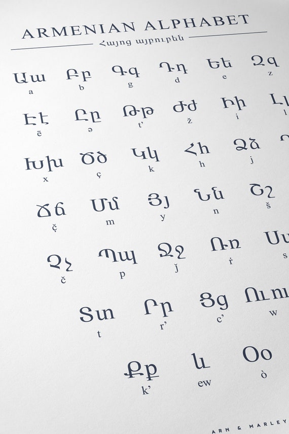 Armenian Alphabet Chart, Armenia Language Chart, White | Photographic Print