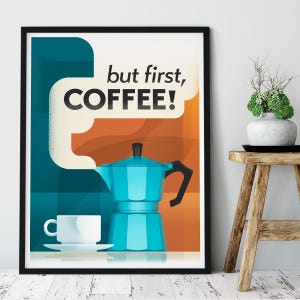 Retro Moka Pot, 'But First Coffee: Print, Frame, Canvas or Digital File image 7
