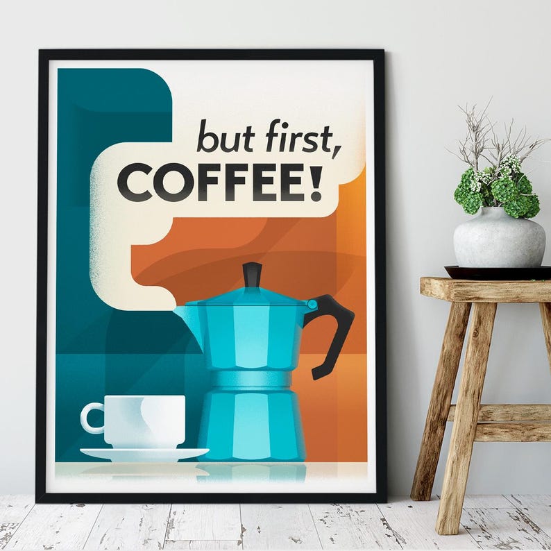 Retro Moka Pot, 'But First Coffee: Print, Frame, Canvas or Digital File image 7