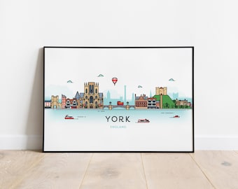 York UK Skyline Art: Impressão ou impressão emoldurada
