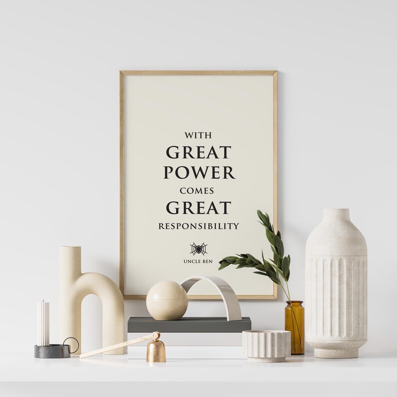 With Great Power Comes Great Responsibility Wall Art, Uncle Ben Quote - Print, Frame, Canvas or File image 5