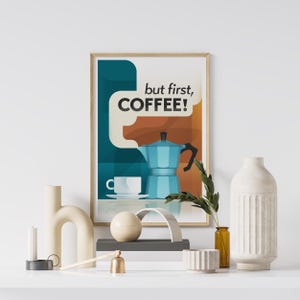 Retro Moka Pot, 'But First Coffee: Print, Frame, Canvas or Digital File image 10