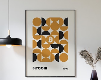 Bitcoin Bauhaus Wall Art, BTC Crypto Print or Frame