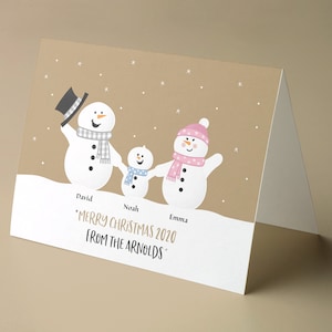 Aangepaste kerstkaart familie sneeuwpop | Digitaal bestand of gedrukte pakketten met 10/20/50/100 gepersonaliseerde wenskaarten