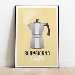 Art mural Moka Pot, Buongiorno Caffè : impression, cadre, toile ou fichier numérique