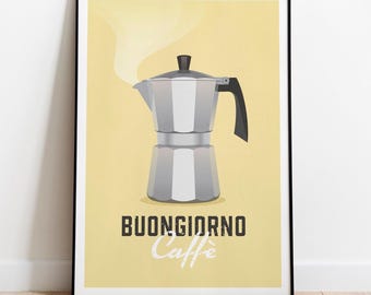 Sztuka ścienna Moka Pot, Buongiorno Caffè: druk, ramka, płótno lub plik cyfrowy