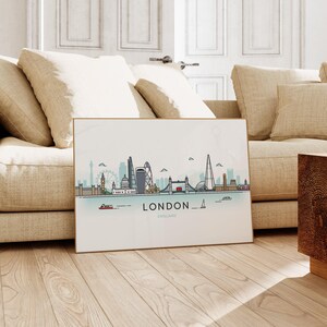 London City Skyline Wall Art, London Line Art Cityscape - Shipped Giclée Print or Framed Print