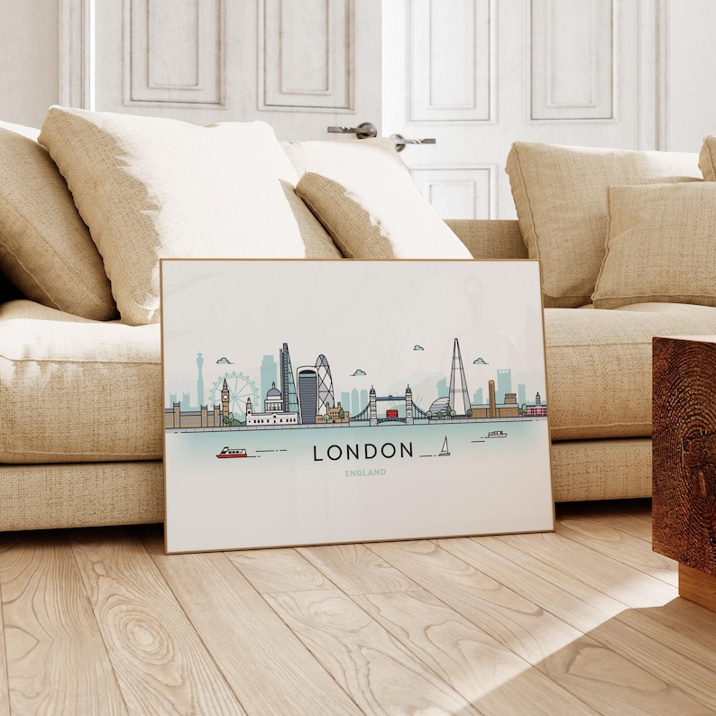 London City Skyline Wall Art, London Line Art Cityscape - Shipped Giclée Print or Framed Print