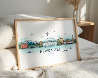 Newcastle City Skyline Wall Art: Print or Framed Print