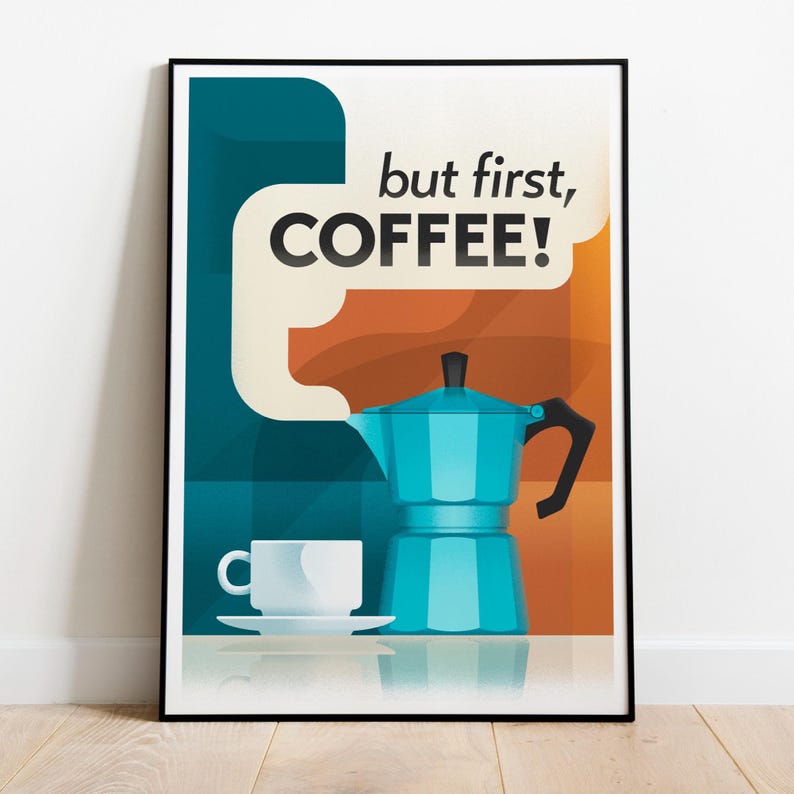 Retro Moka Pot, 'But First Coffee: Print, Frame, Canvas or Digital File image 11