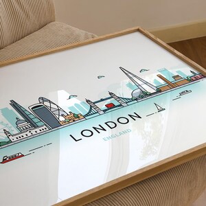London City Skyline Wall Art, London Line Art Cityscape - Shipped Giclée Print or Framed Print