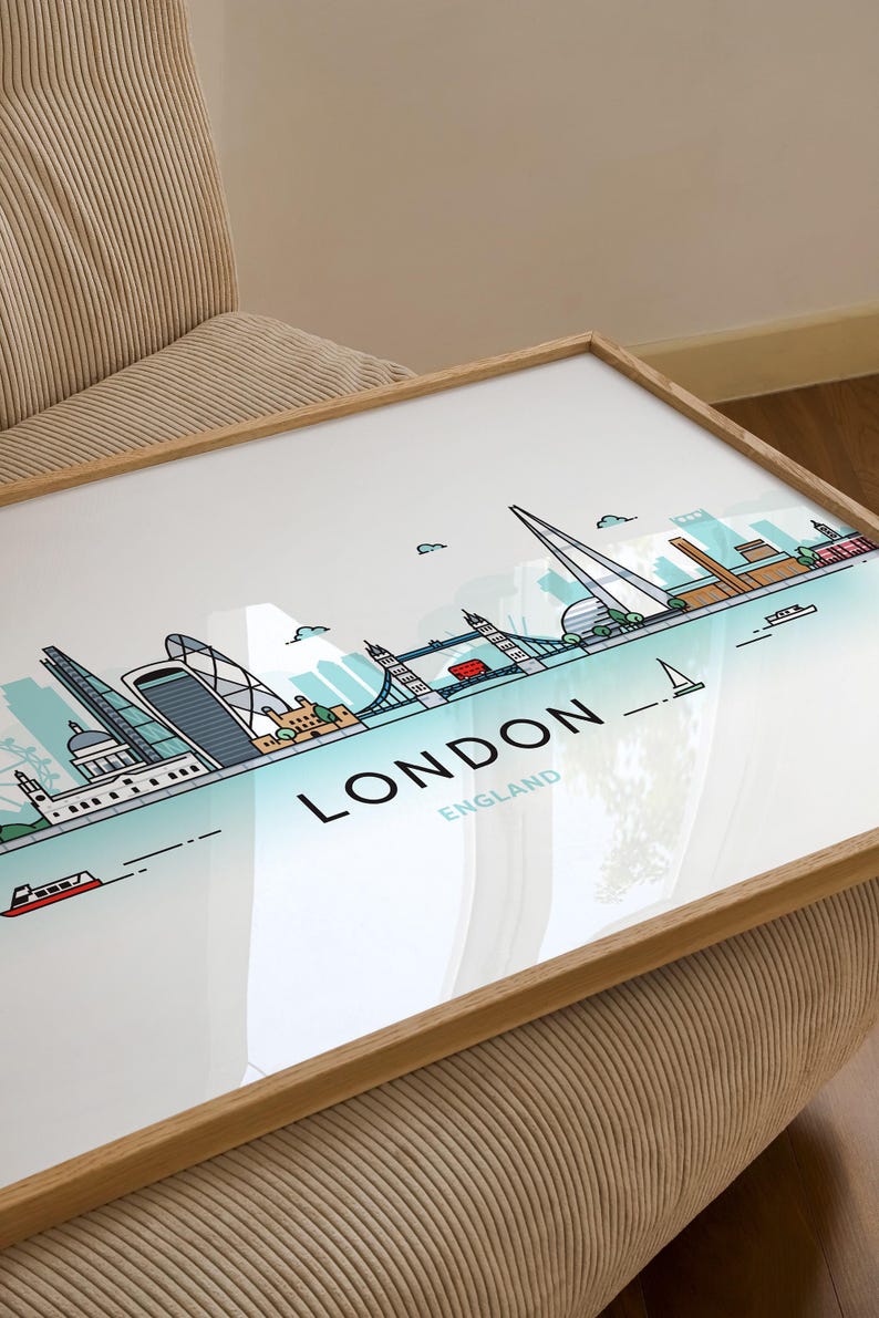 London City Skyline Wall Art, London Line Art Cityscape - Shipped Giclée Print or Framed Print