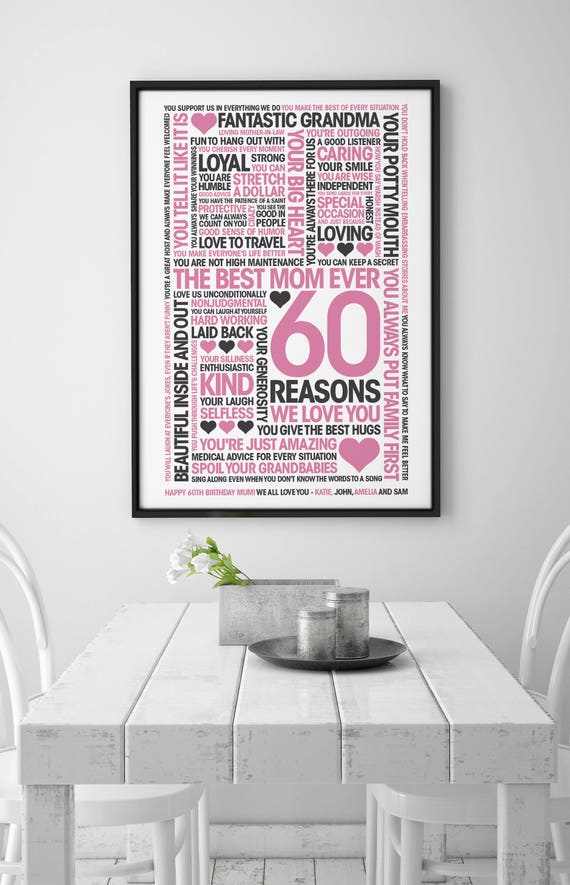 60th Birthday Print 60 Reasons We Love You Personalised Etsy