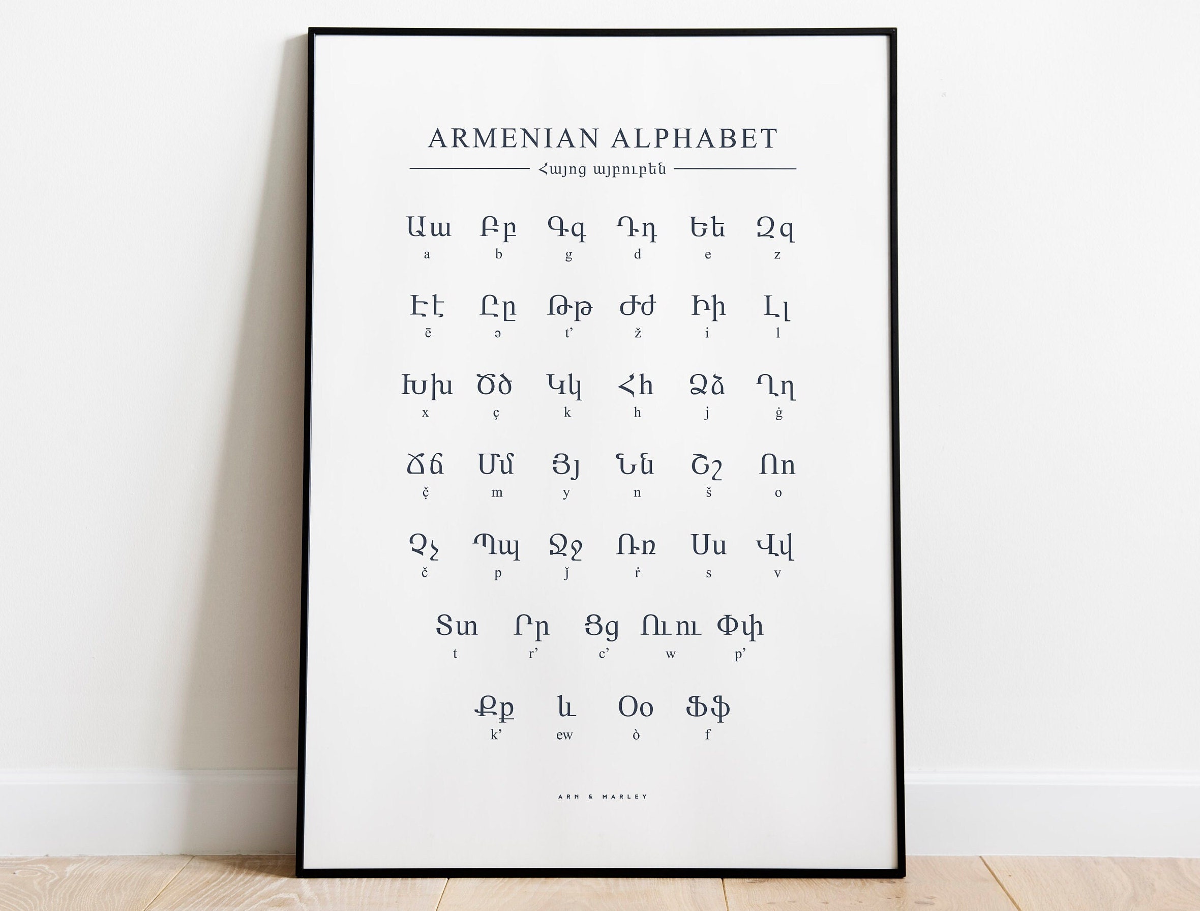 Armenian Alphabet Chart, Armenia Language Chart, White